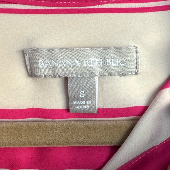 New Banana Republic Striped Button Front Blouse Roll Tab Sleeves Pink White S - Picture 4 of 7
